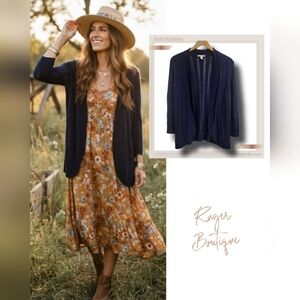 🌿Dana Buchman Women's Medium Navy Blue Open Stitch Knit Cardigan